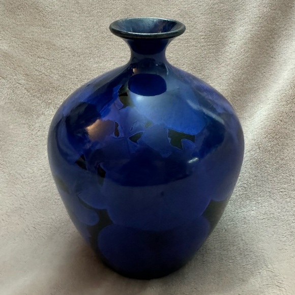 Mary Burton Studio Art Pottery Cobalt Blue Crystalline Vase 9” Artist Signed